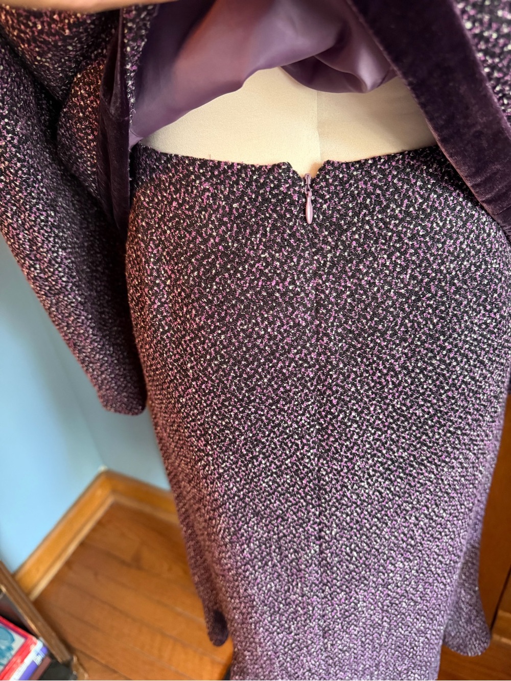 VTG Albert Nipon Classic Purple Tweed Women's Skirt Suit - Velvet Trim Sz 12 - Picture 8 of 12